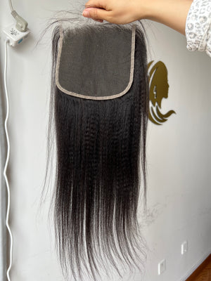 Back view of HD Lace Closure Yaki Straight – Relaxed Natural Straight, 100% Human Hair