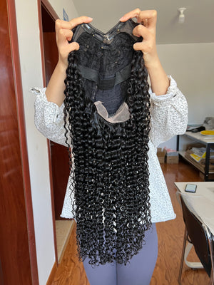 Back view of V-part Wig Deep Curly – Voluminous & Long-Lasting Curls