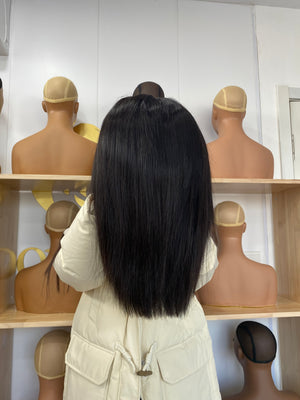 Frontal view of V-part Wig Straight – 100% Human Hair, Natural Look, No Leave Out