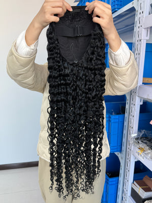 Back view of Flip-over Half Wig Water Wave – Wet & Wavy Look, 100% Human Hair, Glueless