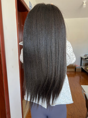 Frontal view of V-part Wig Light Yaki – Relaxed Straight, Natural Texture
