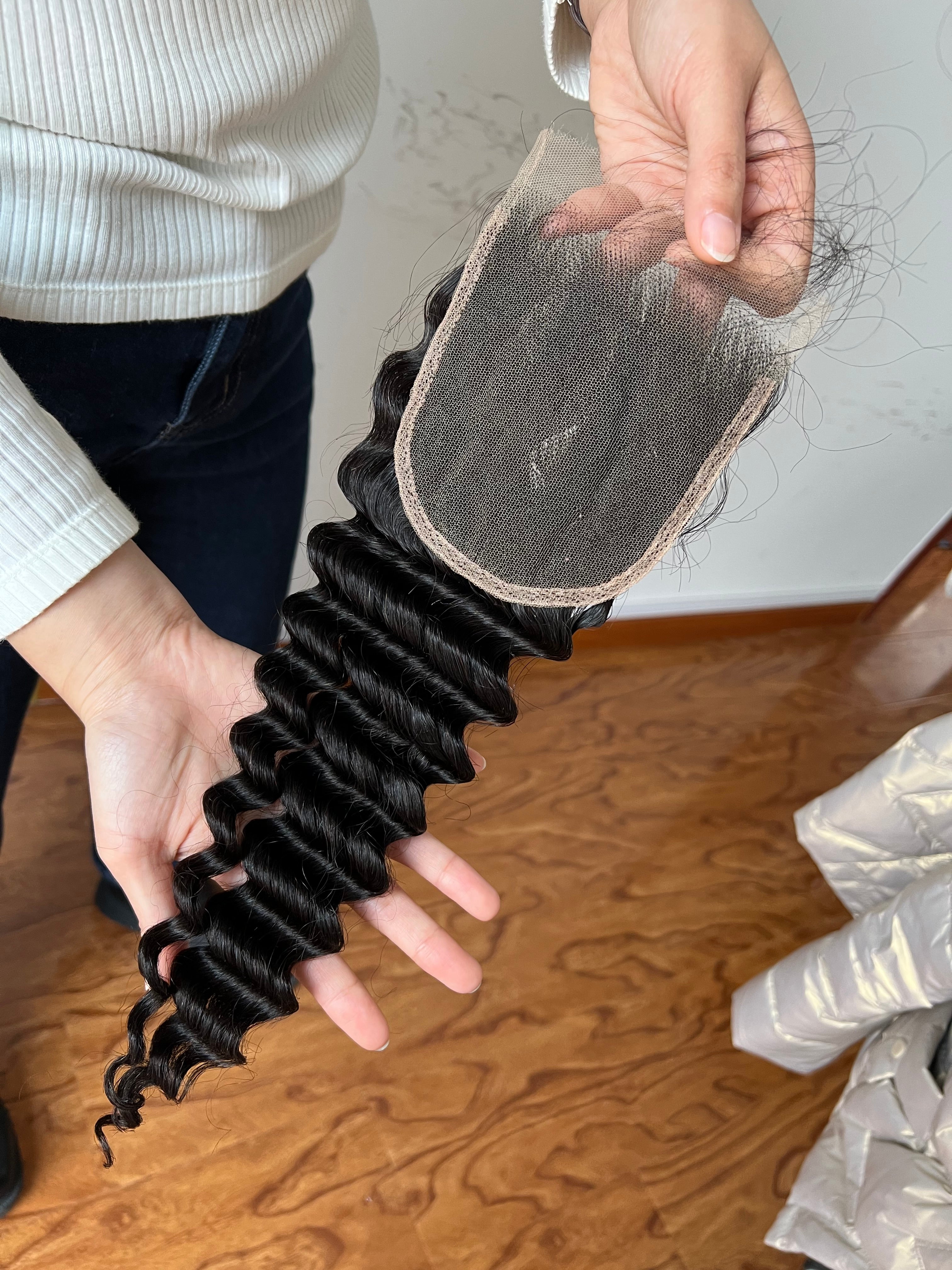 Back view of HD Lace Closure Deep Wave – Full & Defined Curls, Human Hair