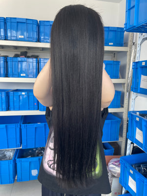 Frontal view of Flip-over Half Wig Light Yaki – Relaxed Natural Texture, 100% Human Hair