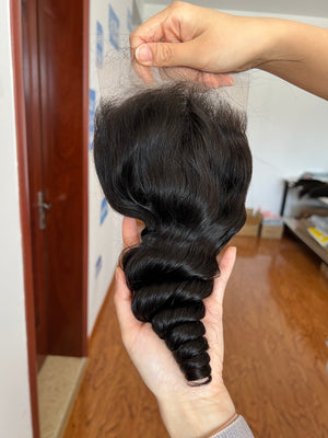 Close-up of HD Lace Closure Loose Wave – Soft & Bouncy 100% Human Hair