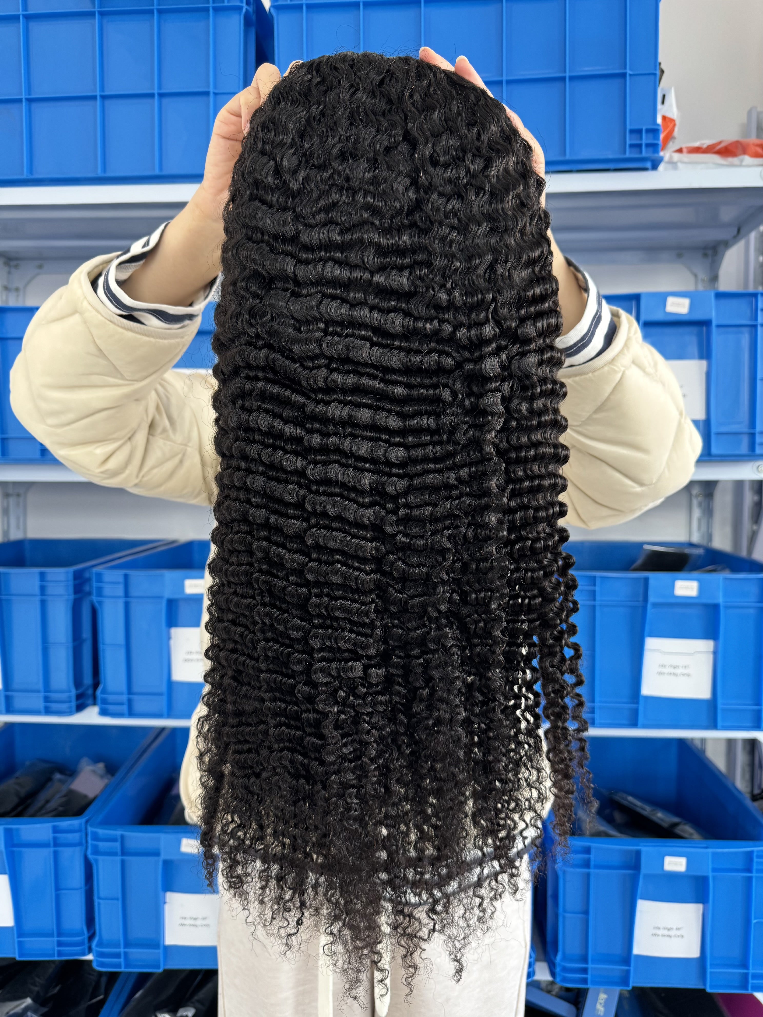 Frontal view of Flip-over Half Wig Exotic Kinky Curly – Bold Volume & Texture, 100% Human Hair