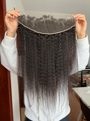Back view of HD Lace Frontal Kinky Straight – Natural Blowout Look