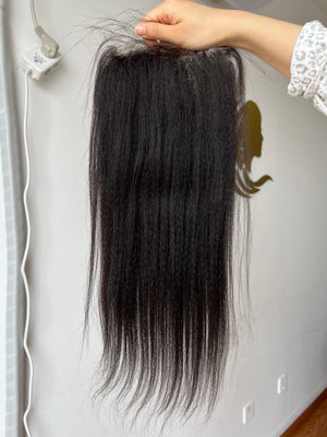 Frontal view of HD Lace Closure Yaki Straight – Relaxed Natural Straight, 100% Human Hair