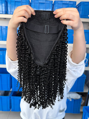 Back view of Flip-over Half Wig Kinky Curly – 100% Human Hair, Tight & Bouncy Natural Curls