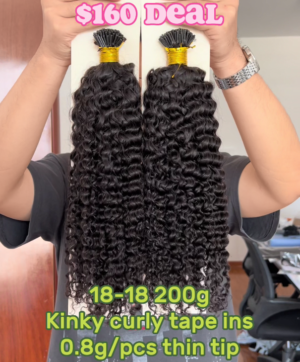Micro Link Thin Tip Hair Extensions 0.8g/pcs Kinky Curly Super Deal 18" 18" 200g