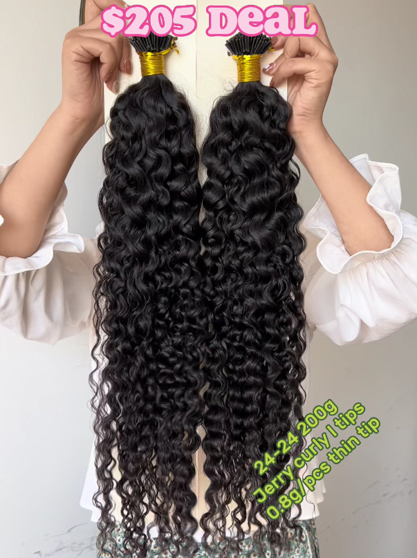 Micro Link Thin Tip Hair Extensions 0.8g/pcs Jerry Curl Super Deal 24" 24" 200g