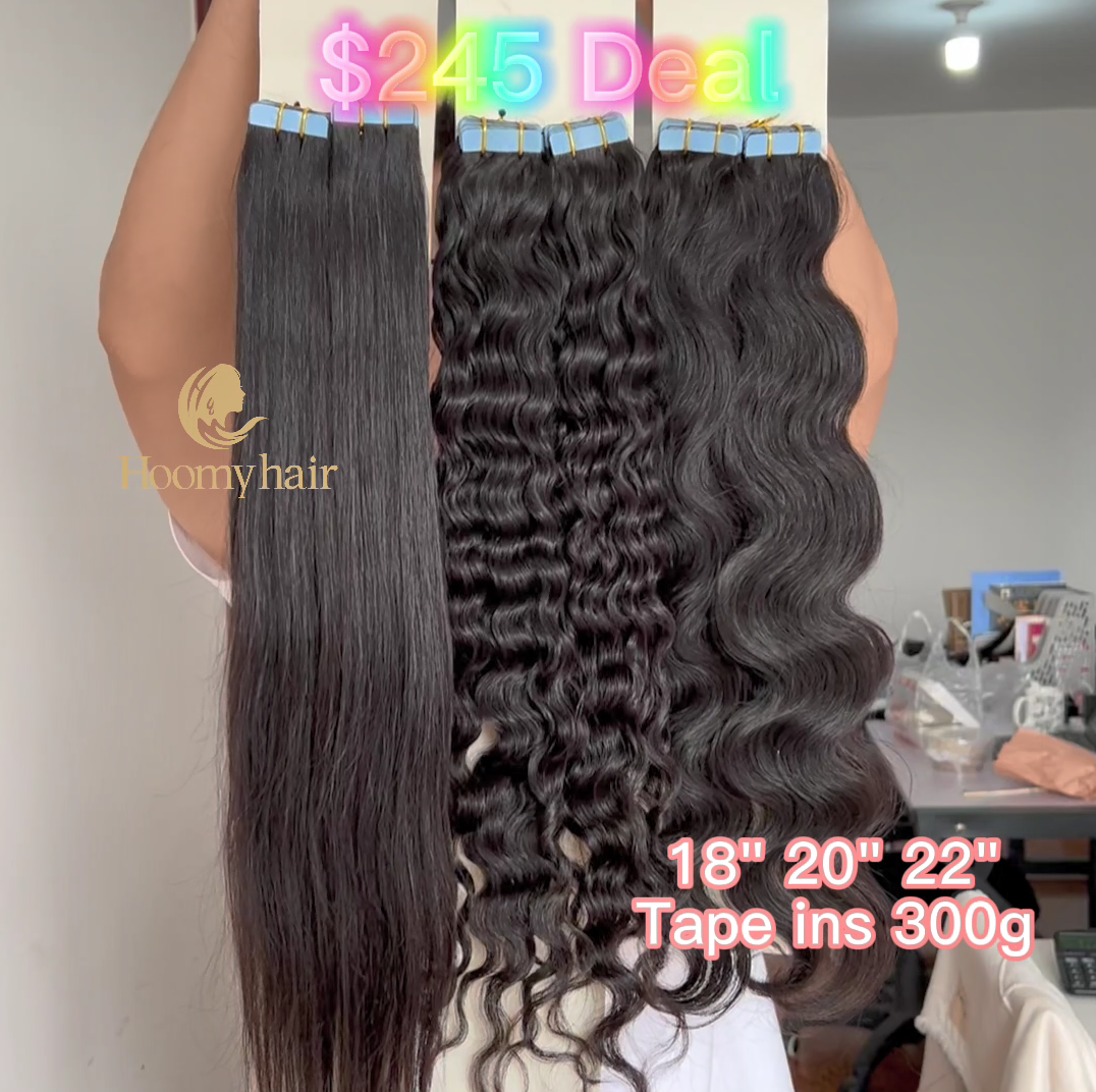 Tape in Extensions $245 Super Deal 300 gram 18" 20" 22" Straight Body Wave Water Wave