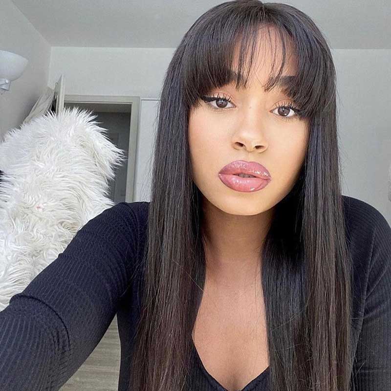 HoomyHair 13x4 Straight with Bang HD Lace Front Wig Undetectable Skin Melt Human Hair Lace Wig