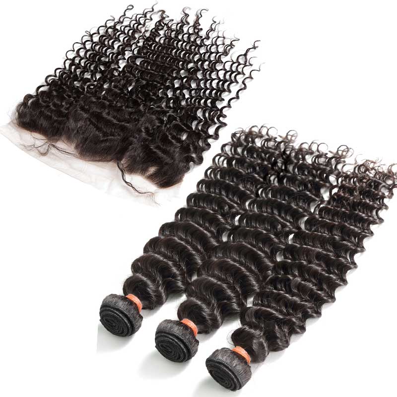 HoomyHair Deep Wave 10A TOP Quality Virgin Hair 3 Bundles with 13X4 HD Frontal