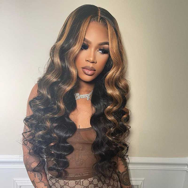 HoomyHair Deep Wave Highlight Color 13x6 HD Lace Front Human Hair Wig