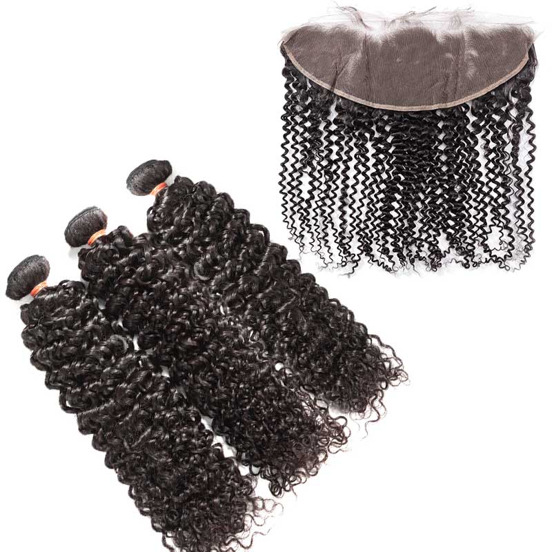 HoomyHair Kinky Curly 10A TOP Quality Virgin Hair 3 Bundles with 13X4 HD Frontal