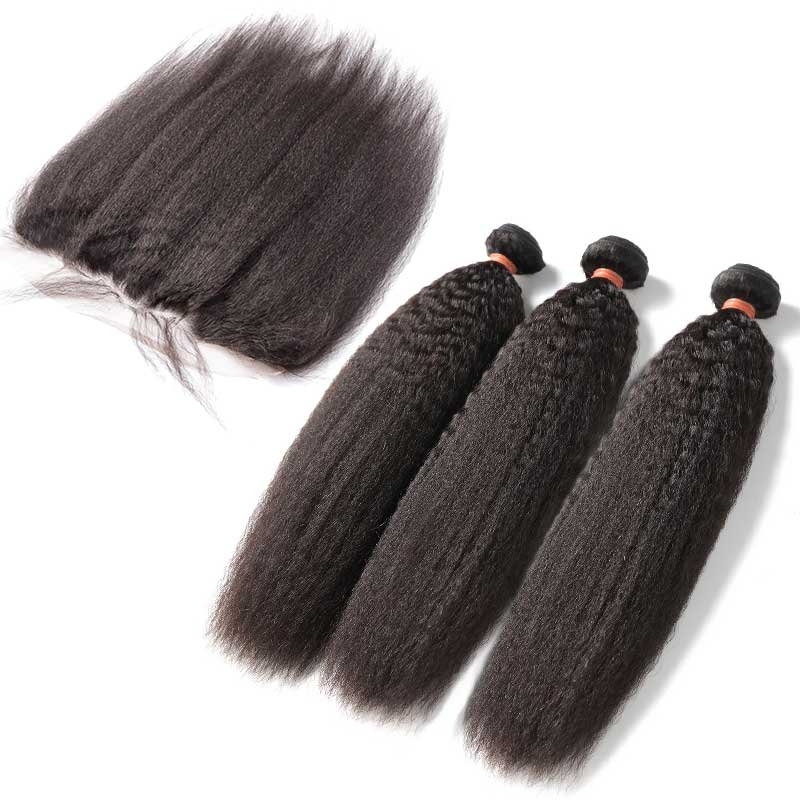 HoomyHair Kinky Straight 10A TOP Quality Virgin Hair 3 Bundles with 13X4 HD Frontal