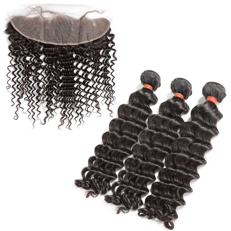 HoomyHair Natural Wave 10A TOP Quality Virgin Hair 3 Bundles with 13X4 HD Frontal