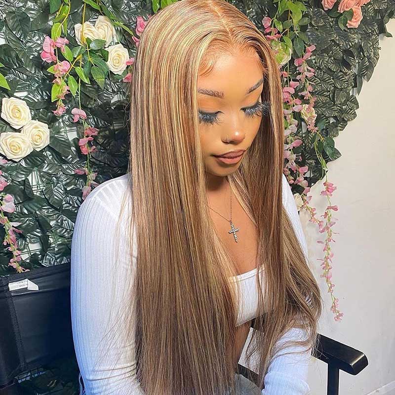 HoomyHair Straight 13x6 HD Lace Front Human Hair Wig Piano Color #4/27