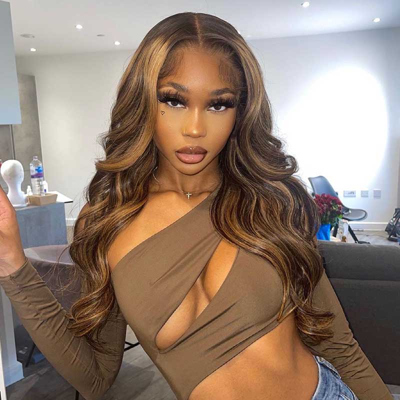 HoomyHair Wavy 13x6 HD Lace Front Human Hair Wig Highlight Color