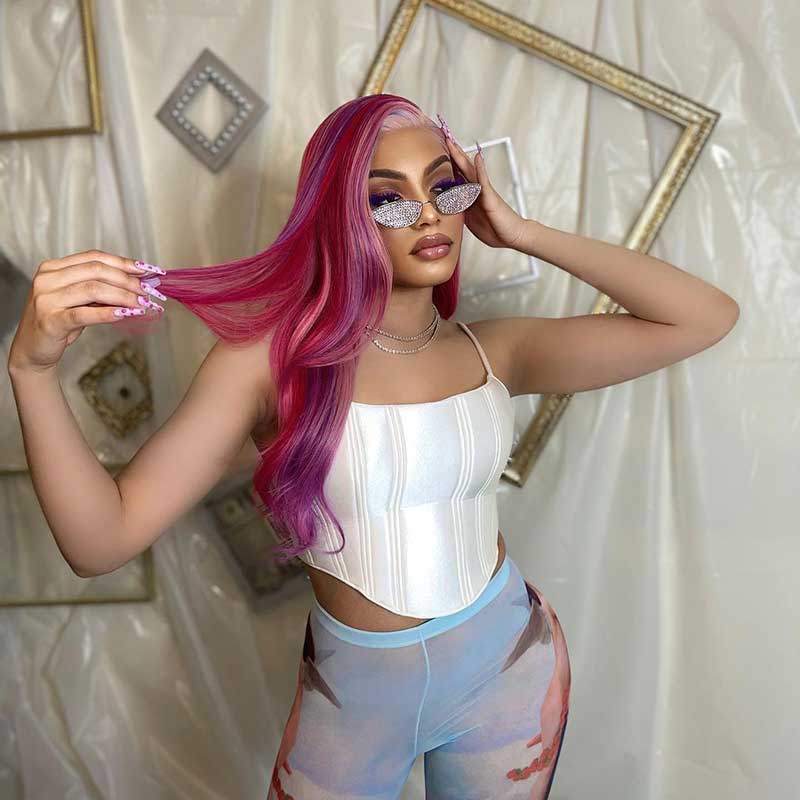 HoomyHair Wavy Blended Color Combo 💗❣️💜 13x6 HD Lace Front Human Hair Wig