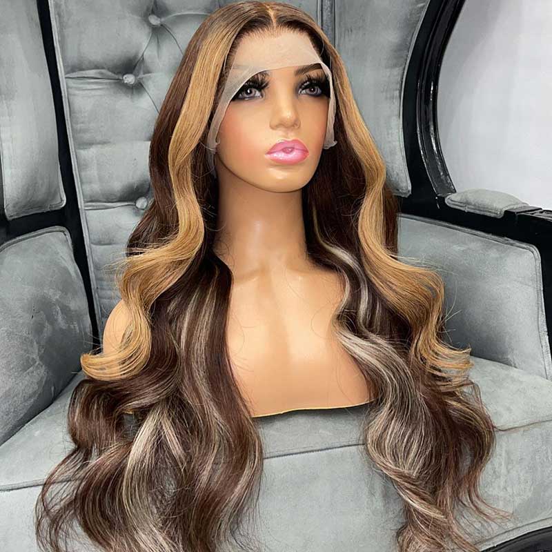 HoomyHair Wavy Caramel Cocoa Cream 13x6 HD Lace Front Human Hair Wig