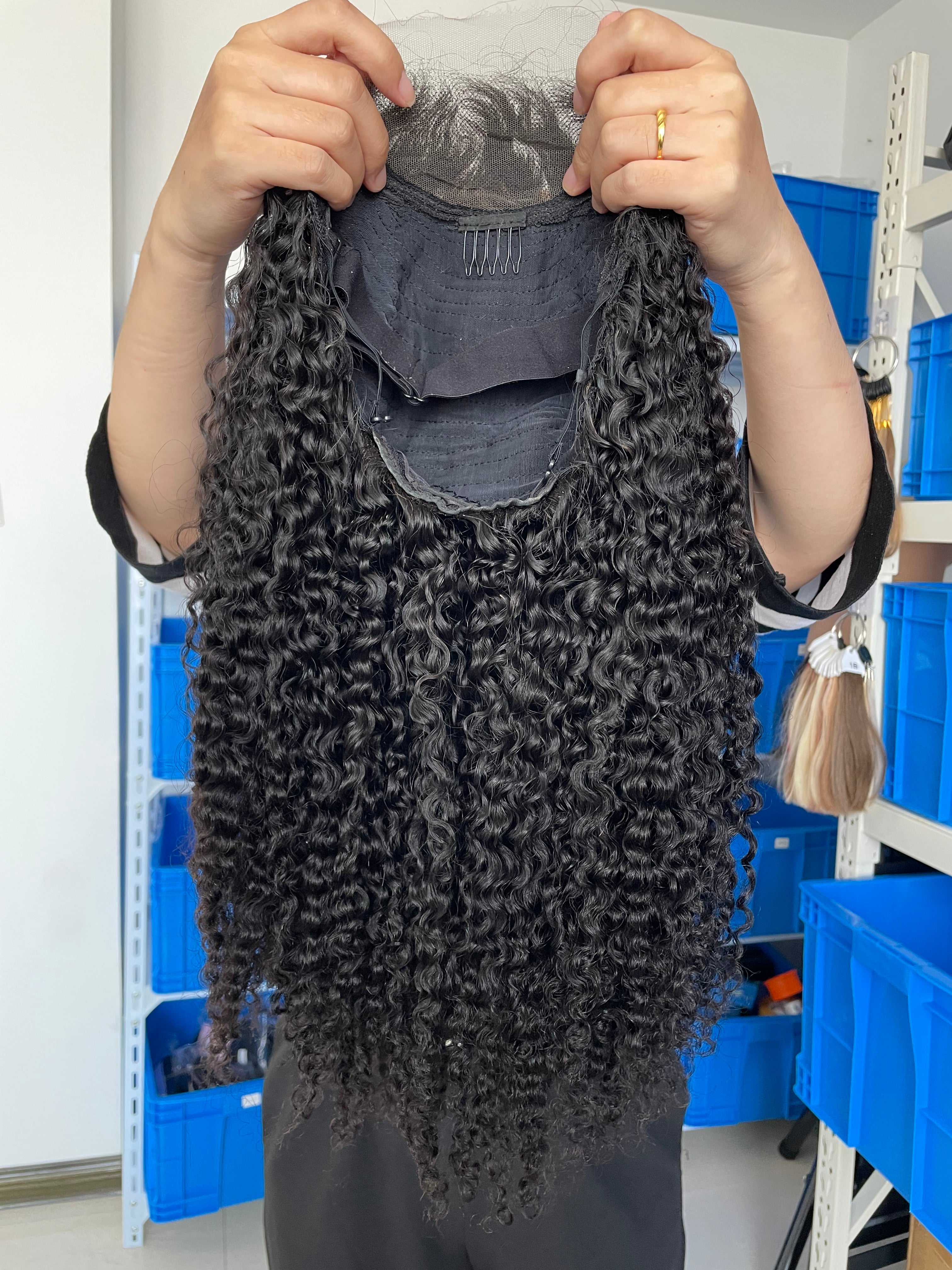 Back view of Flip-over Half Wig Burmese Curly – 100% Human Hair, Authentic Burmese Texture