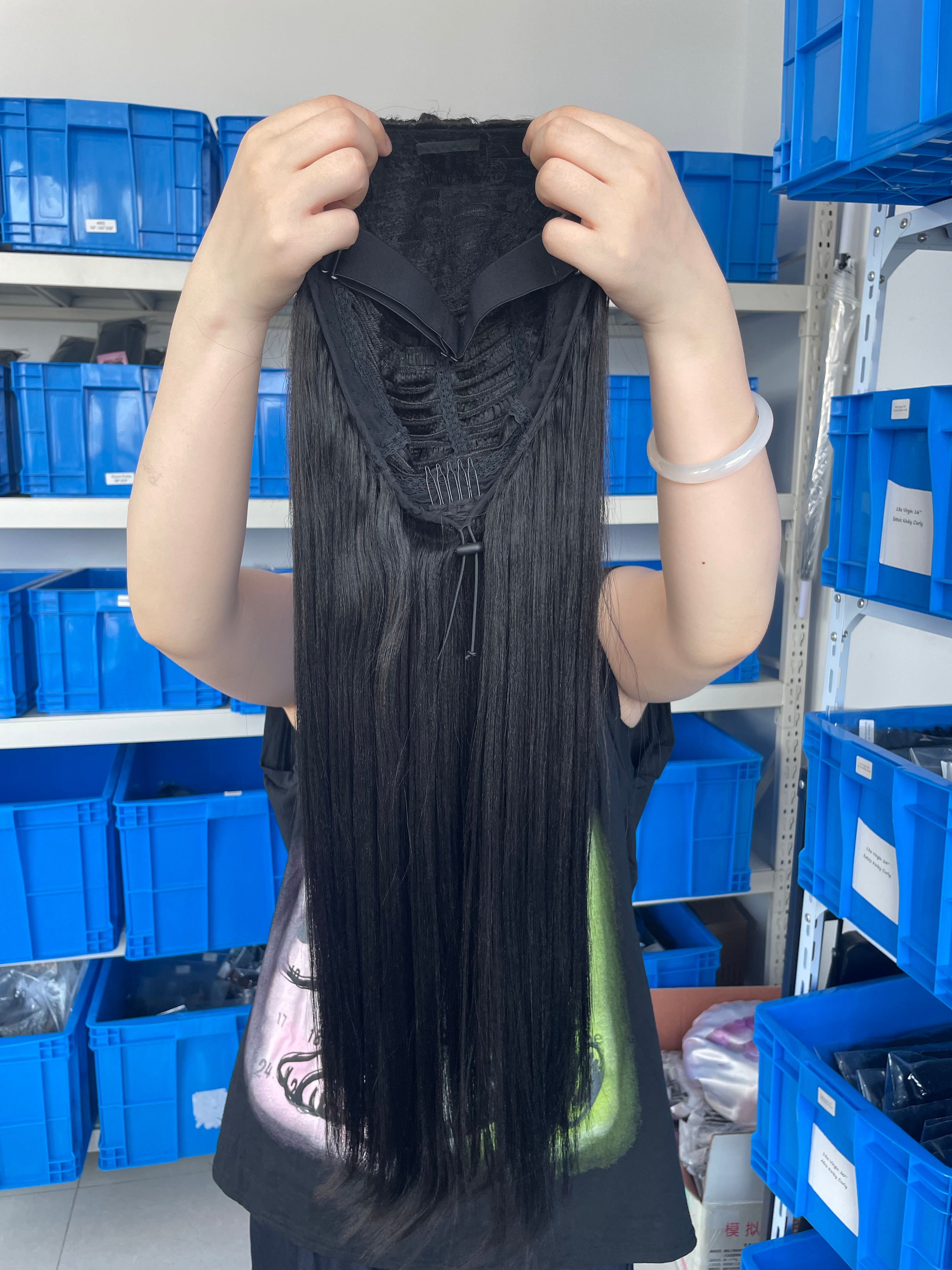 Back view of Flip-over Half Wig Light Yaki – Relaxed Natural Texture, 100% Human Hair