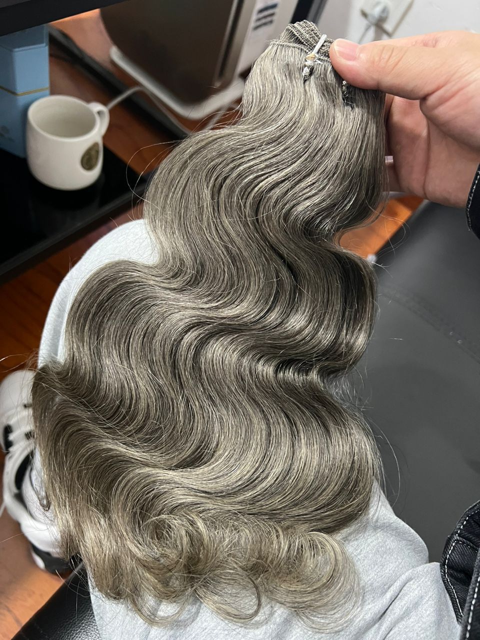 13A Virgin Hair Clip-ins Body Wave Salt & Pepper color