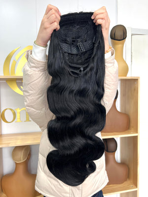 flip-over half wig body wave human hair – back view length