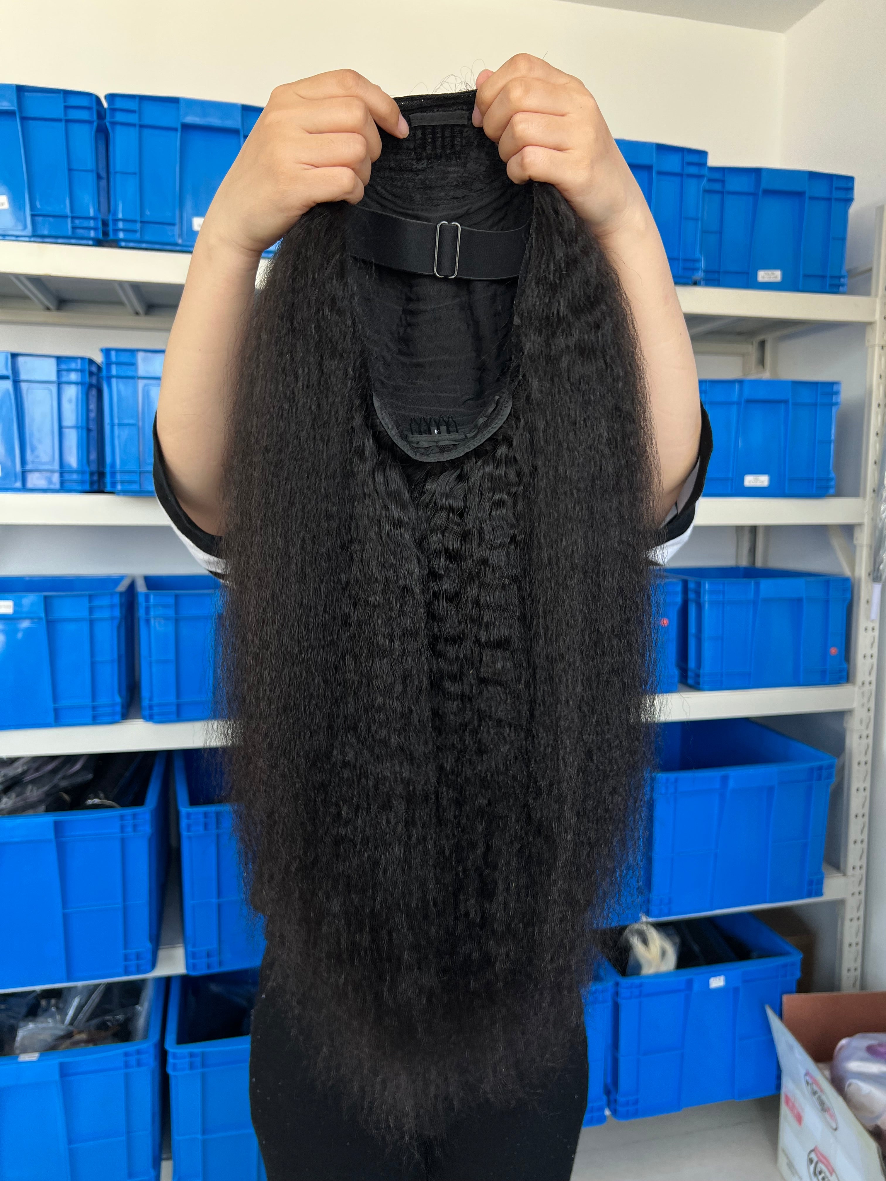 Back view of Flip-over Half Wig Kinky Straight – Natural Blowout Look, 100% Human Hair