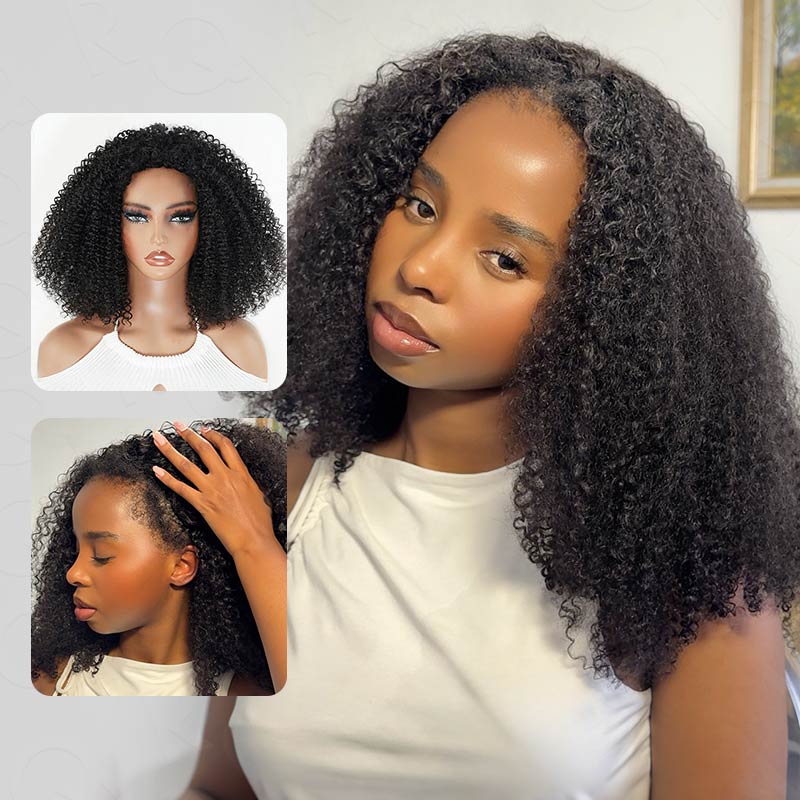 Close-up of Flip-over Half Wig Kinky Curly – 100% Human Hair, Tight & Bouncy Natural Curls