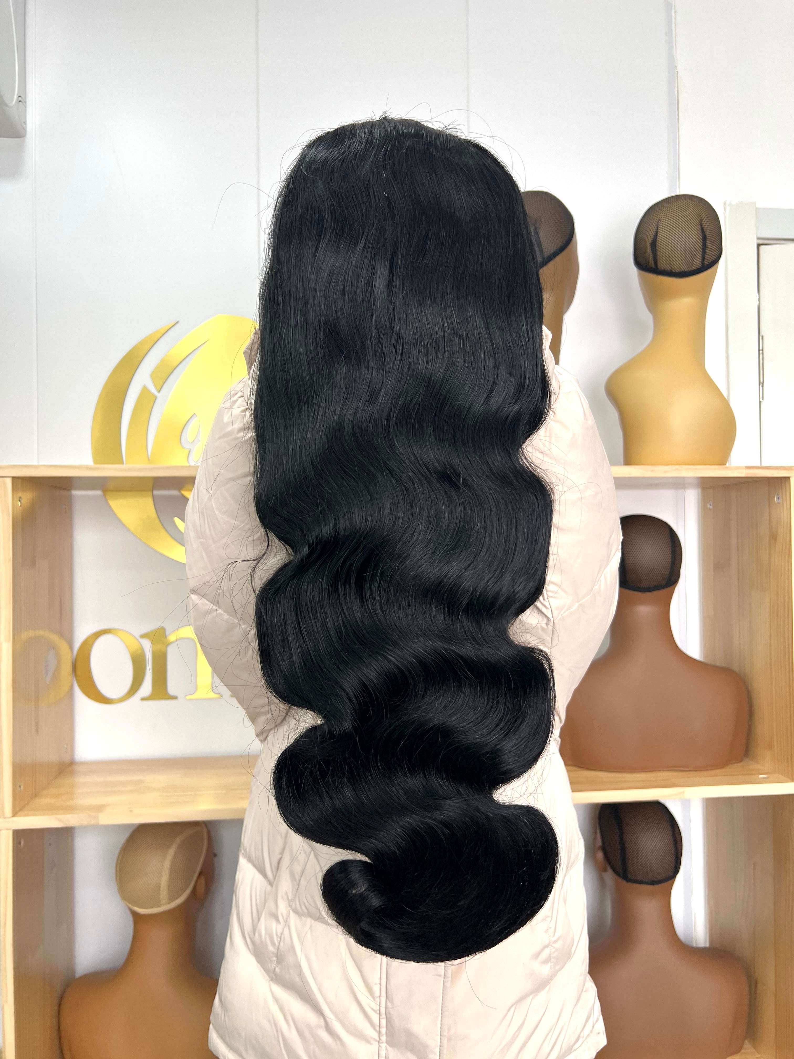 flip-over half wig body wave human hair – natural blend, front view

