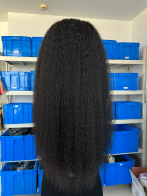 Frontal view of Flip-over Half Wig Kinky Straight – Natural Blowout Look, 100% Human Hair