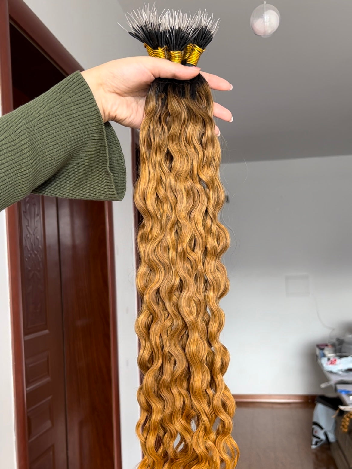 DOUBLE DRAWN F-Tip Hair Extensions 0.8g/pcs Water Wave #1B/Honey Blonde Wholesale Price 100% 13A Virgin Hair