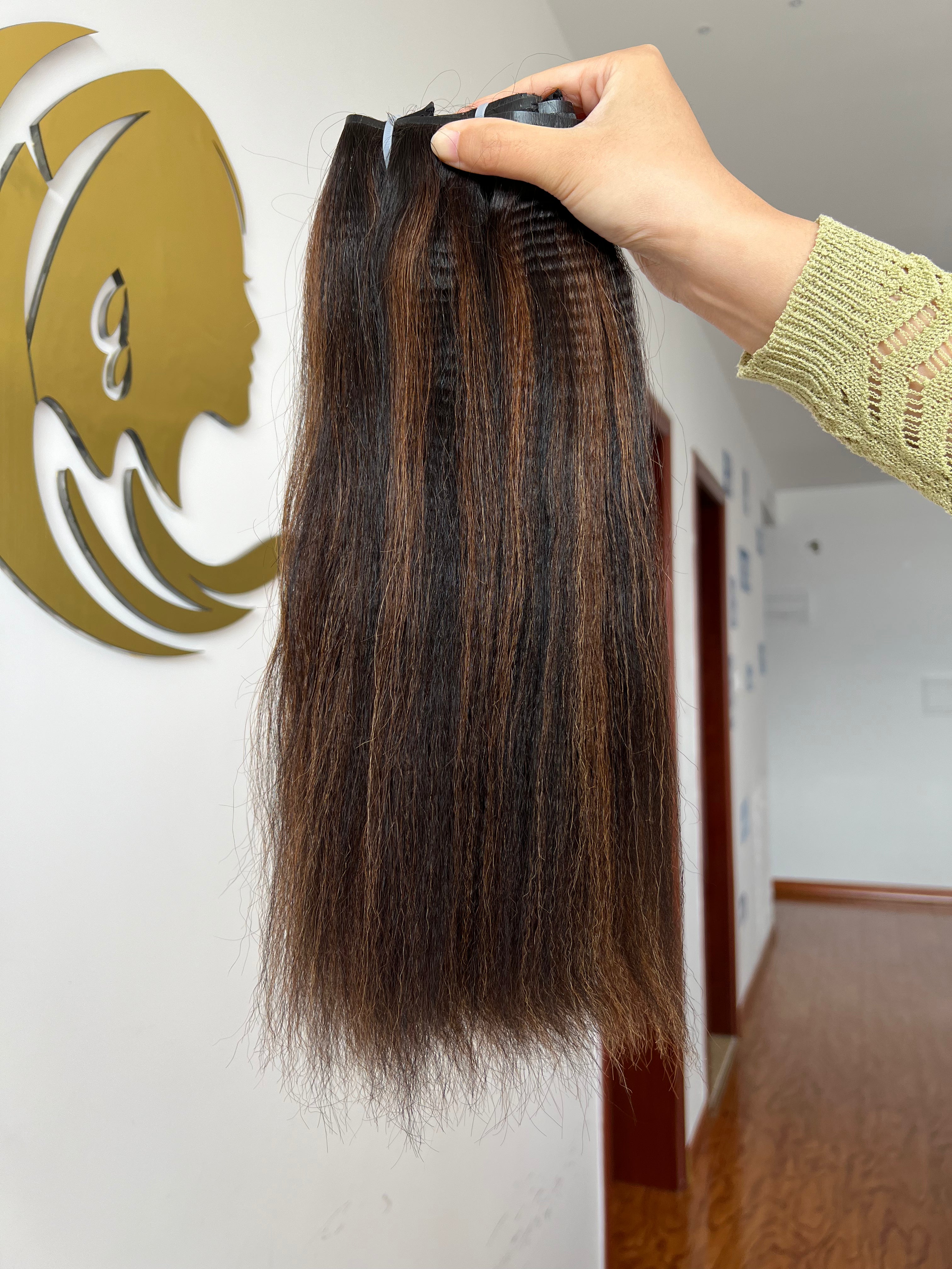 13A Virgin Hair Seamless Clip-ins Yaki Straight #4/27
