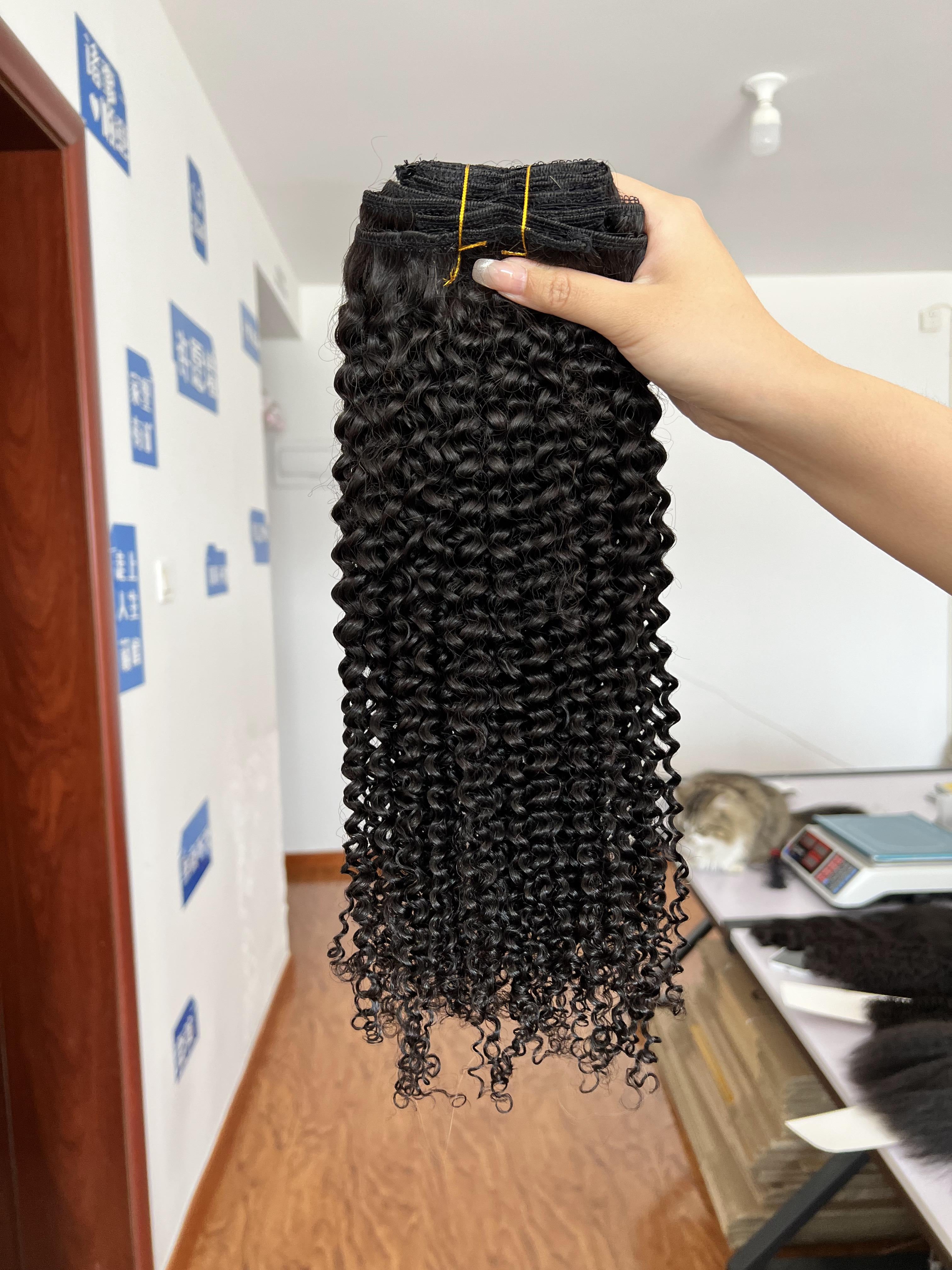 13A Virgin Hair Seamless Clip-ins Kinky Curly Double Drawn