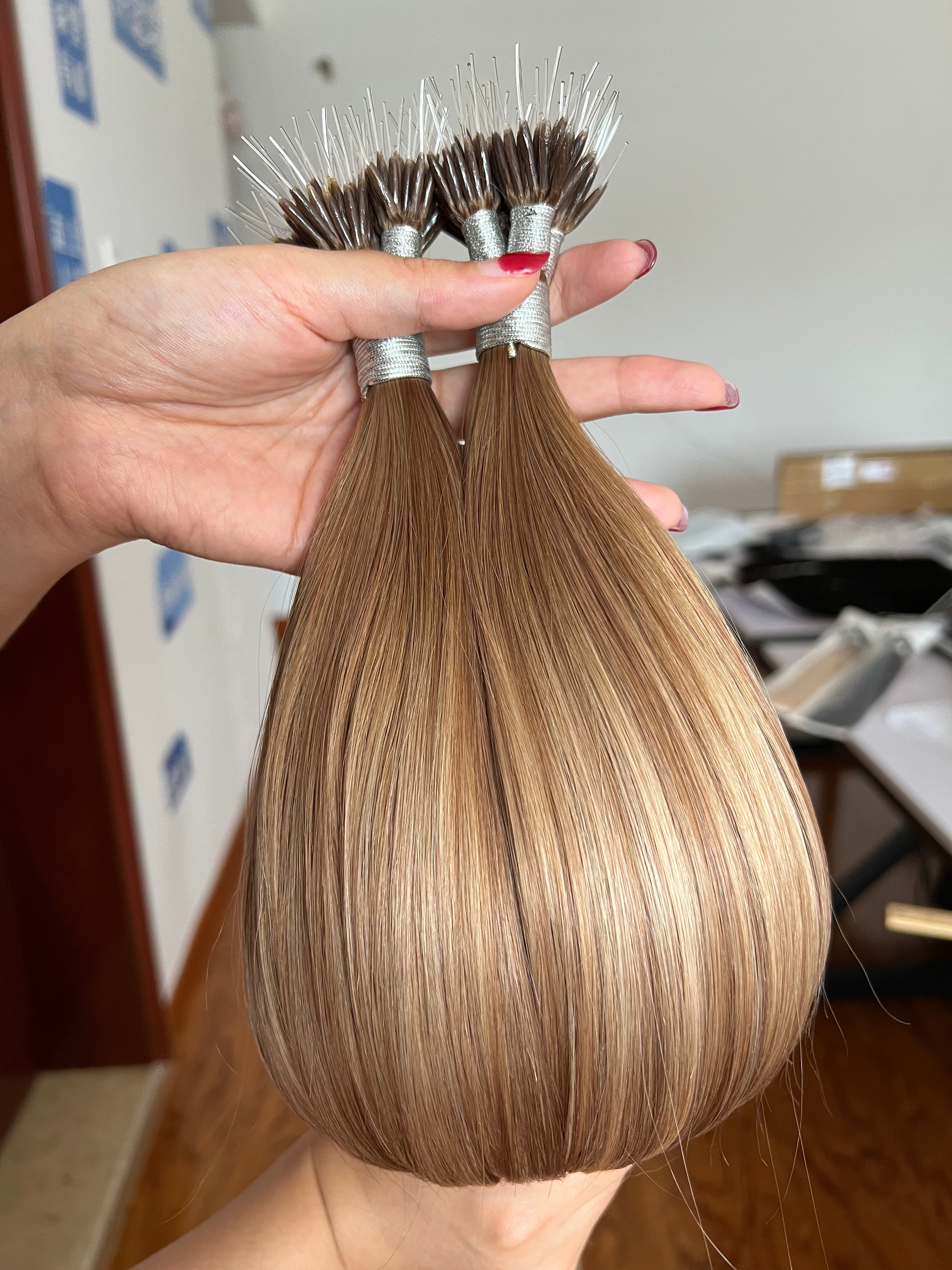 DOUBLE DRAWN F-Tip Hair Extensions 0.8g/pcs Straight #T8P8/24 Wholesale Price 100% 13A Virgin Hair