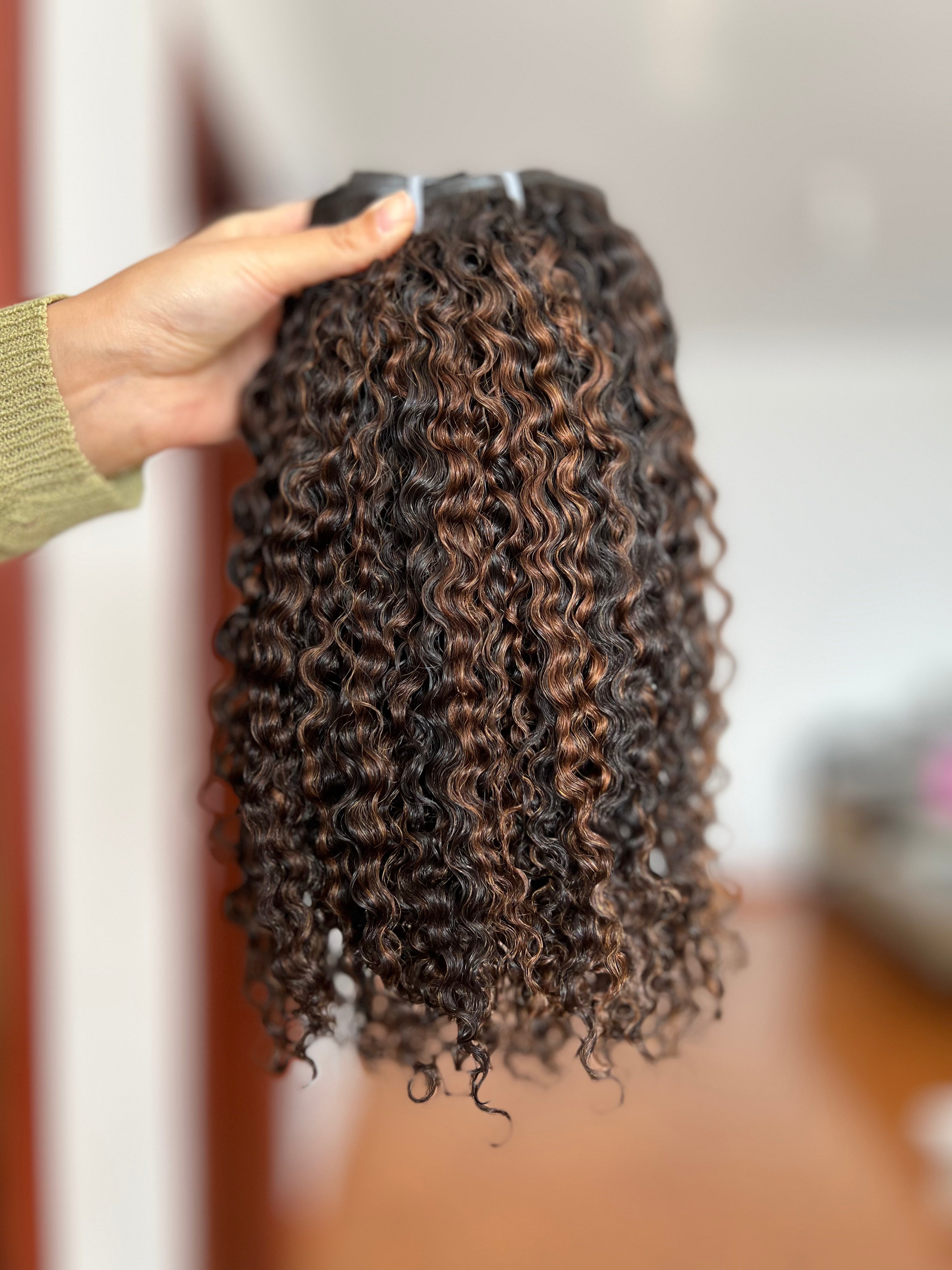 13A Virgin Hair Seamless Clip-ins Burmese Curly #4/27