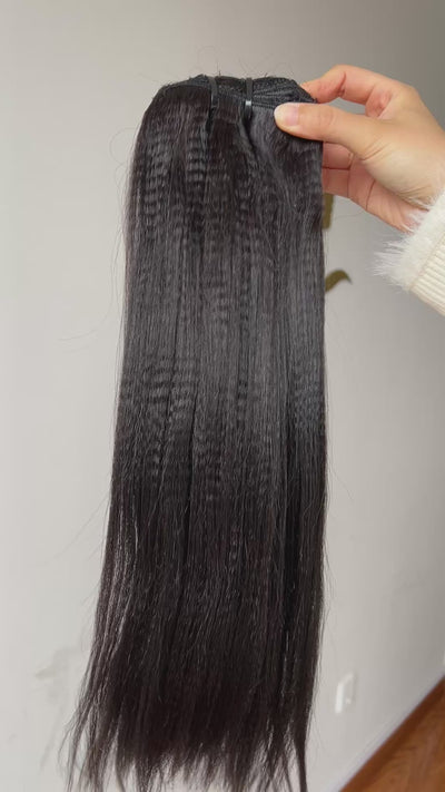 clip-in hair Yaki straight– 100% human hair, natural blend, easy install