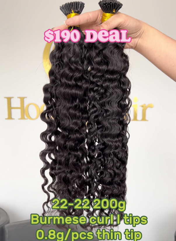 Micro Link Thin Tip Hair Extensions 0.8g/pcs Burmese Curl Super Deal 22“ 200g