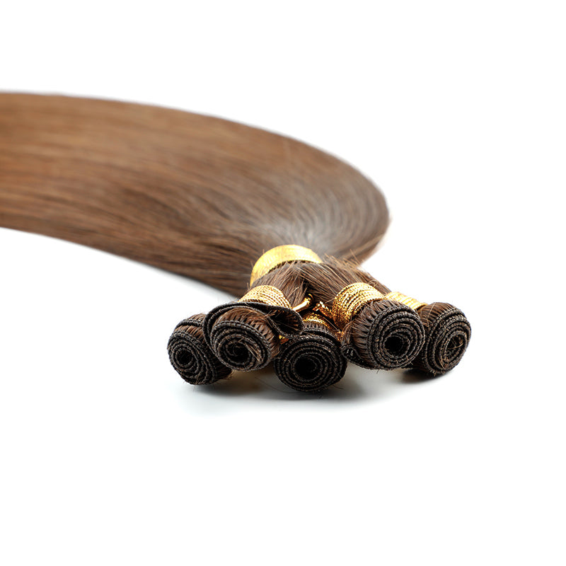 Double Drawn Unprocessed Remy Russian Hair Extensions Silky Straight Hand Tied Weft