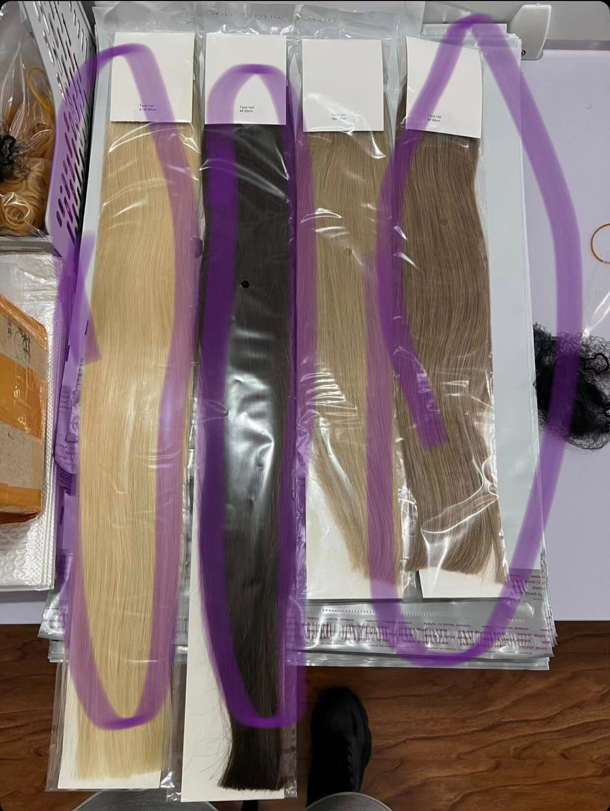 Color 2A, length 55cm, 200 gram 3cm standart, and 100 gram micro tapes