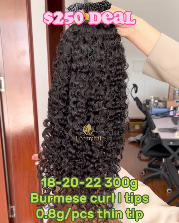 Micro Link Thin Tip Hair Extensions 0.8g/pcs Burmese Curl Super Deal 18" 20" 22" 300g