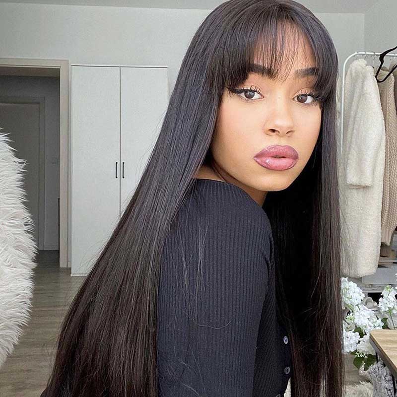 HoomyHair 13x4 Straight with Bang HD Lace Front Wig Undetectable Skin Melt Human Hair Lace Wig