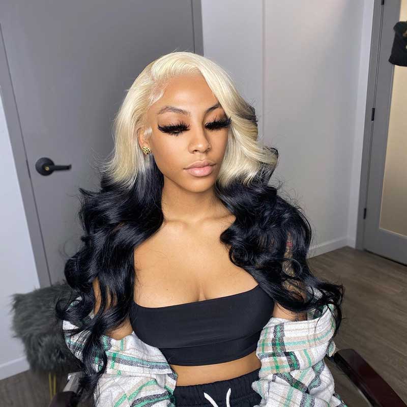 HoomyHair Body Wave 13x6 HD Lace Front Human Hair Wig Ombre Color #613/1B