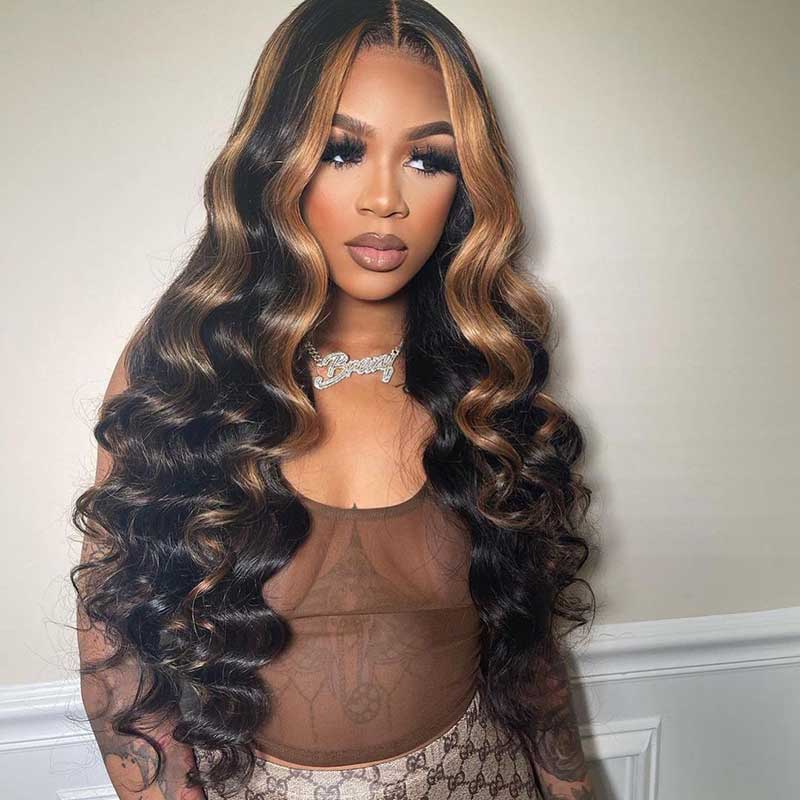 HoomyHair Deep Wave Highlight Color 13x6 HD Lace Front Human Hair Wig