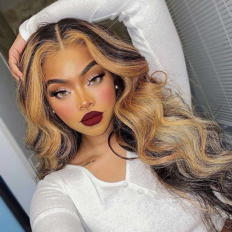 HoomyHair Piano Color 1B/4/27 13x6 HD Lace Front Human Hair Wig