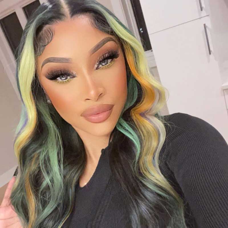 HoomyHair Wavy Highlight Haven 💚💦 13x6 HD Lace Front Human Hair Wig