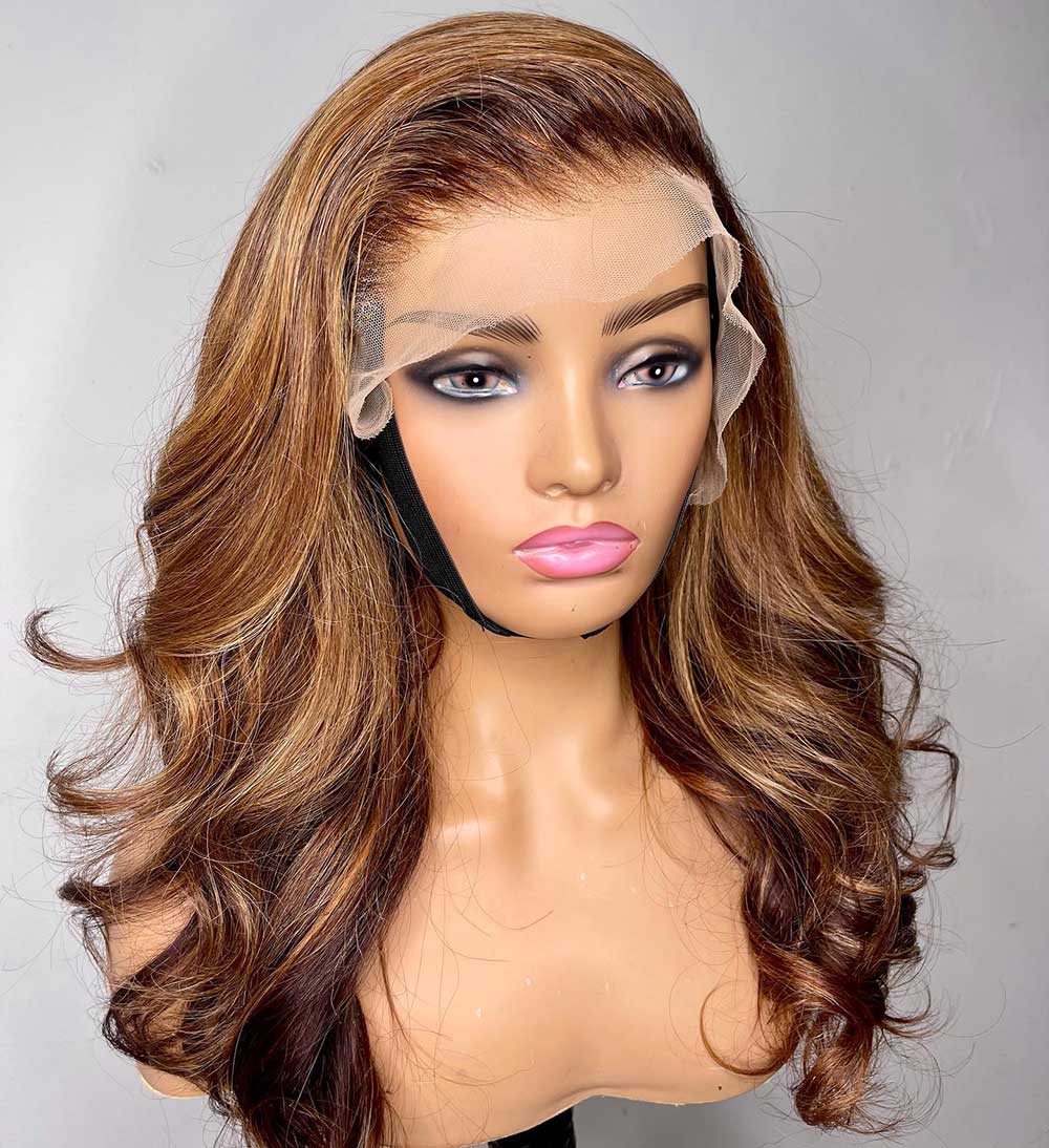 FATIMA | Full Lace Wig Honey Blonde Film Lace Indian Virgin Human Hair Wig